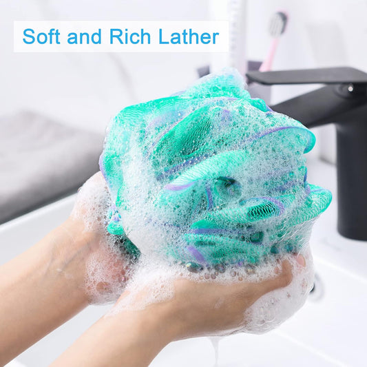 dense fluffy mesh engineered for high-foam lather with minimal body wash