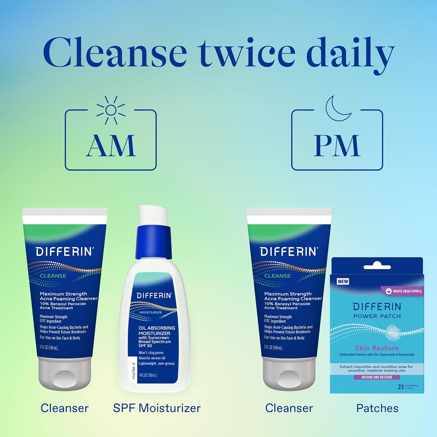 Differin 10% Benzoyl Peroxide Face Wash – Family Bathroom Cleanser for Teen Acne-Prone Skin