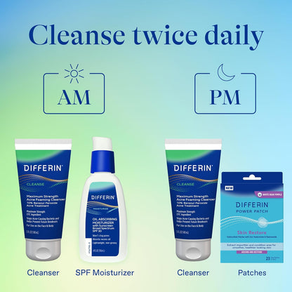 Differin 10% Benzoyl Peroxide Face Wash – Family Bathroom Cleanser for Teen Acne-Prone Skin