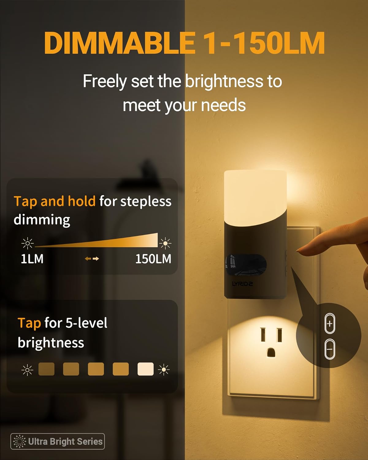 dimmable led from 1 to 150 lumens with 5-level short press and step-less long press dimming