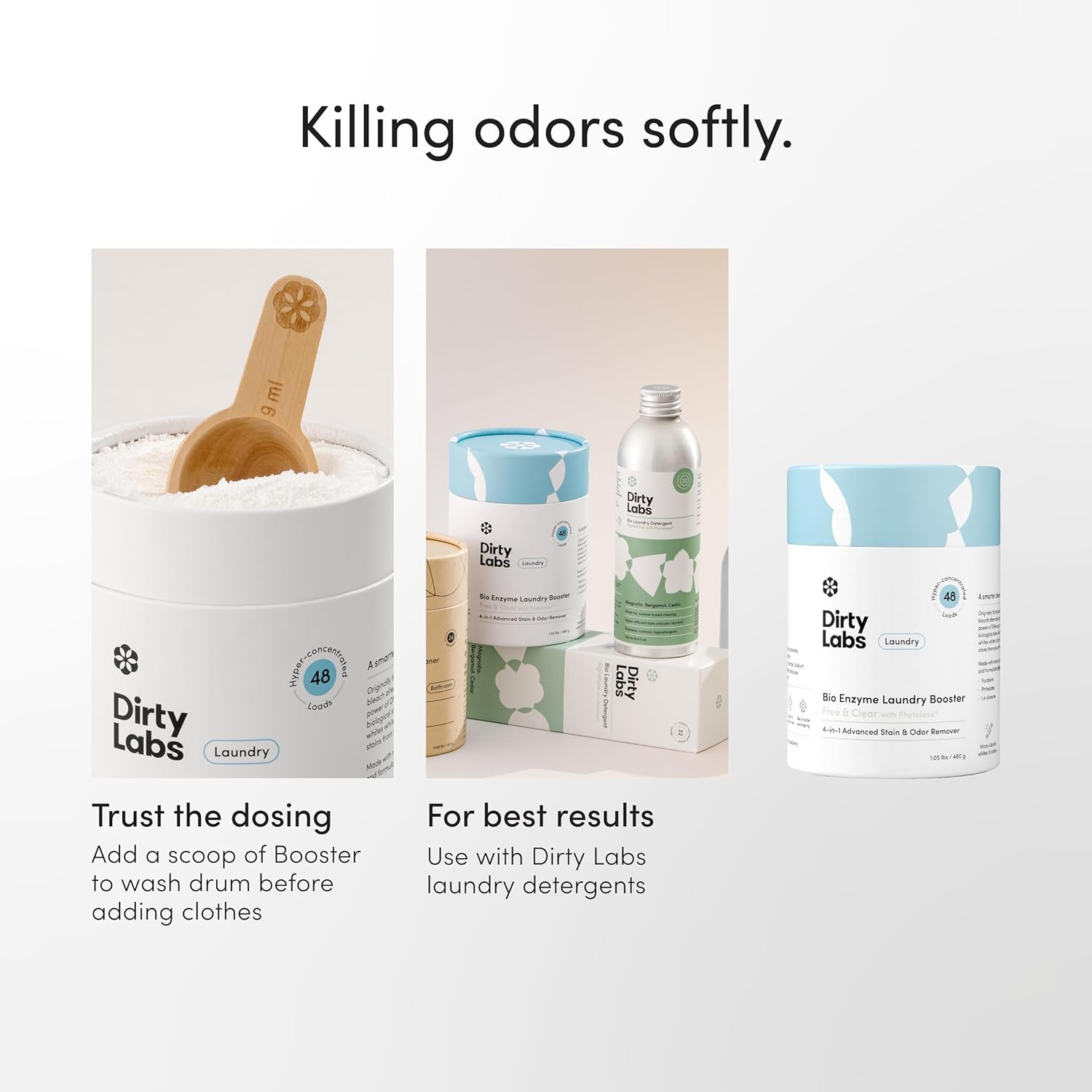 Dirty Labs Scent Free Bio Enzyme Laundry Booster for Chemical-Free Homes and CA Prop 65 Compliant Bed Sheet Care, 48 Loads