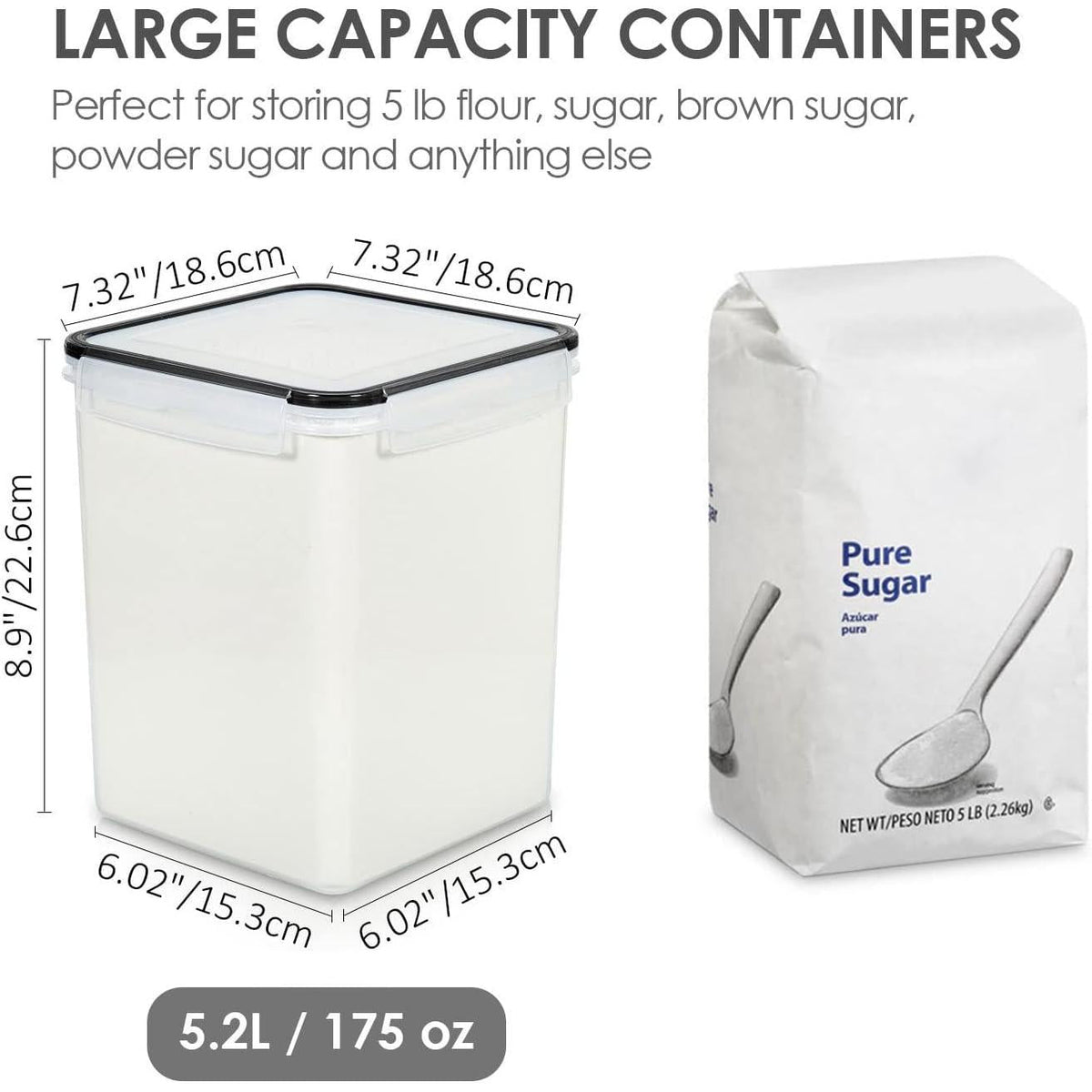 dishwasher-safe body with hand-wash-recommended lids and full line of sizes (2.5l, 3.6l, 5.2l, 6.5l, 8.5l, 9.5l) in black and blue, including pack-of-2 value bundles