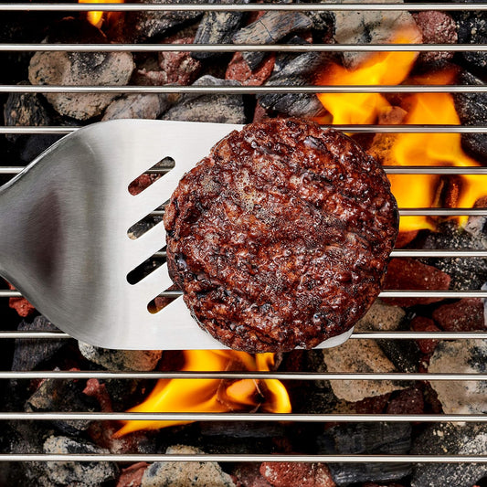 double-bend turner design that provides leverage for lifting heavy burgers and chops