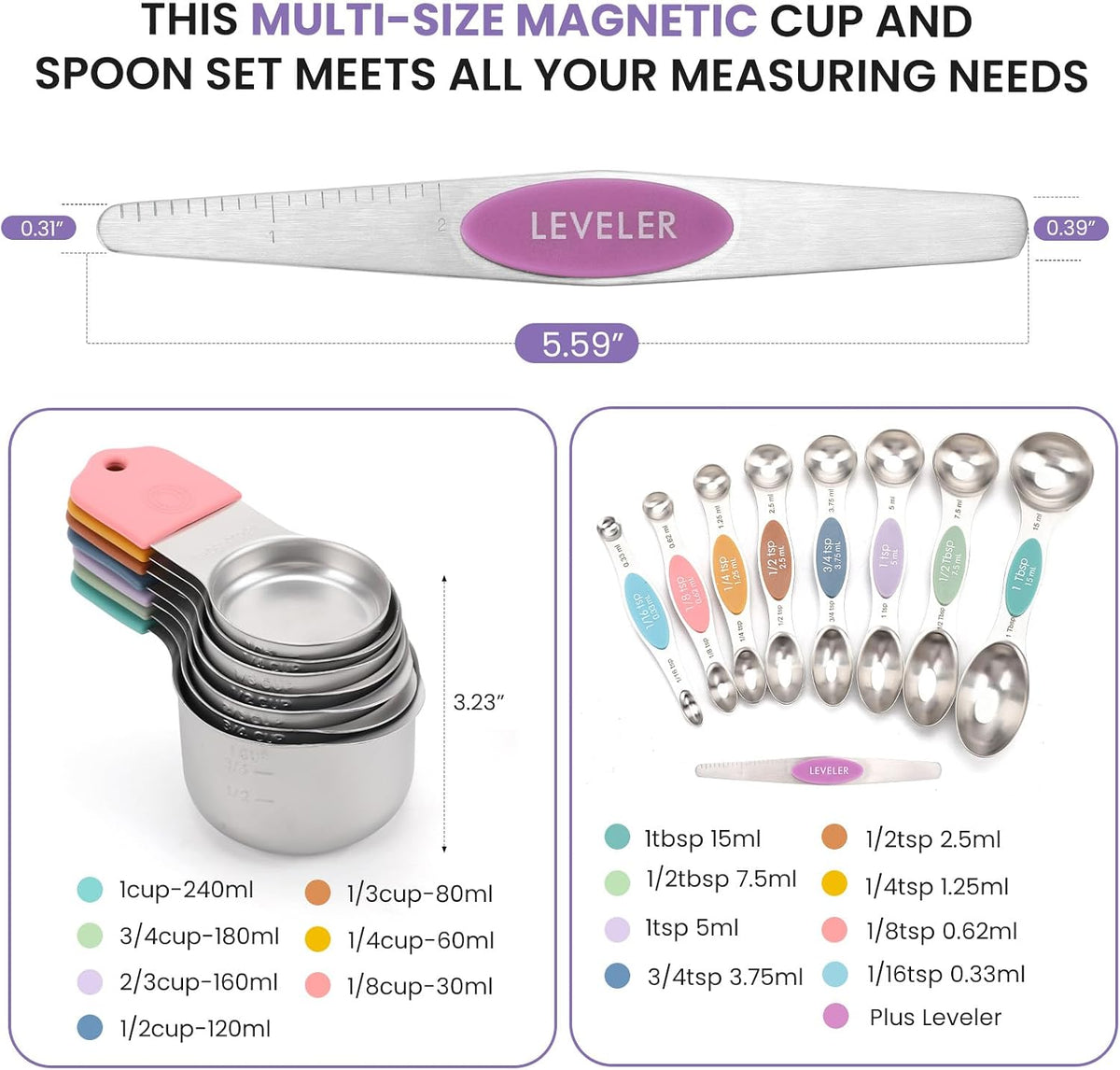 double-ended spoon design: round end for liquids, oval end for fitting into spice jars