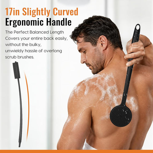 double-sided brush head with soft silicone bristles and exfoliating massage nodes