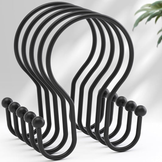 double-sided hook design that holds shower curtain and liner simultaneously