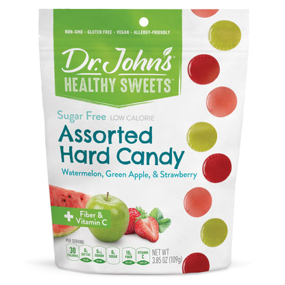 Dr. John&amp;#39;s Healthy Sweets Assorted Fruit Hard Candy with Zero Sugar, Dye-Free, Plant Based, Keto Friendly, 24 count, 3.84oz Bag