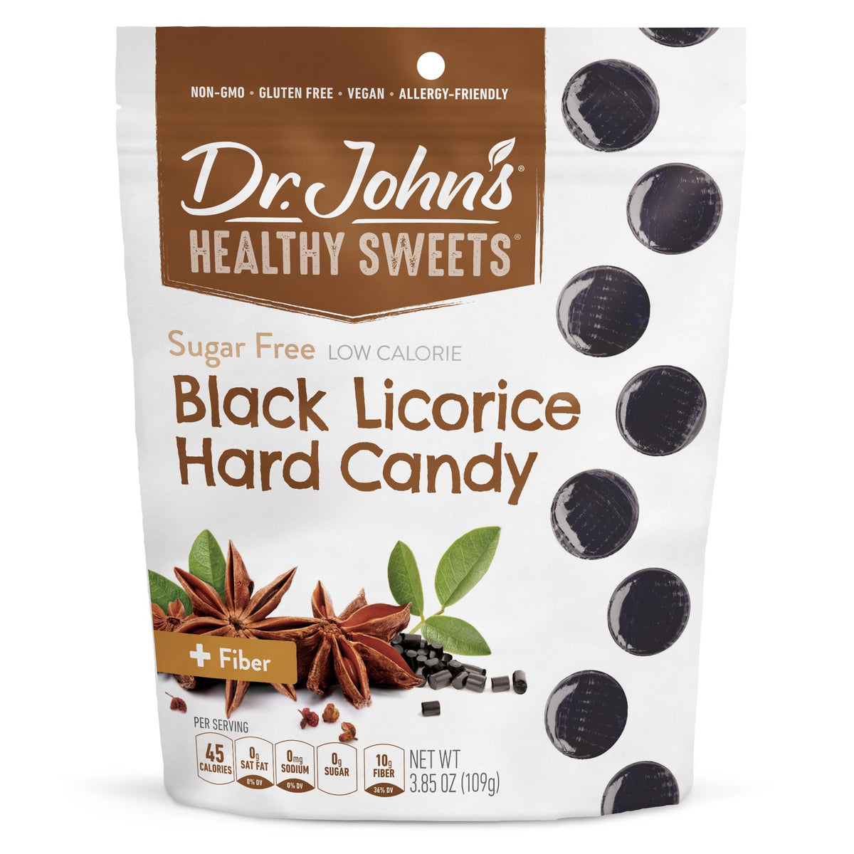 Dr. John&amp;#39;s Healthy Sweets Black Licorice Hard Candy with Zero Sugar, Dye-Free, Plant Based, Keto Friendly, 24 Count, 3.85 OZ