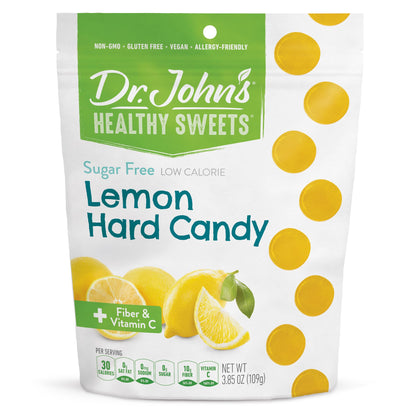 Dr. John&amp;#39;s Healthy Sweets Lemon Hard Candy with Zero Sugar, Dye-Free, Plant Based, Keto Friendly, 24 Count, 3.85oz Bag
