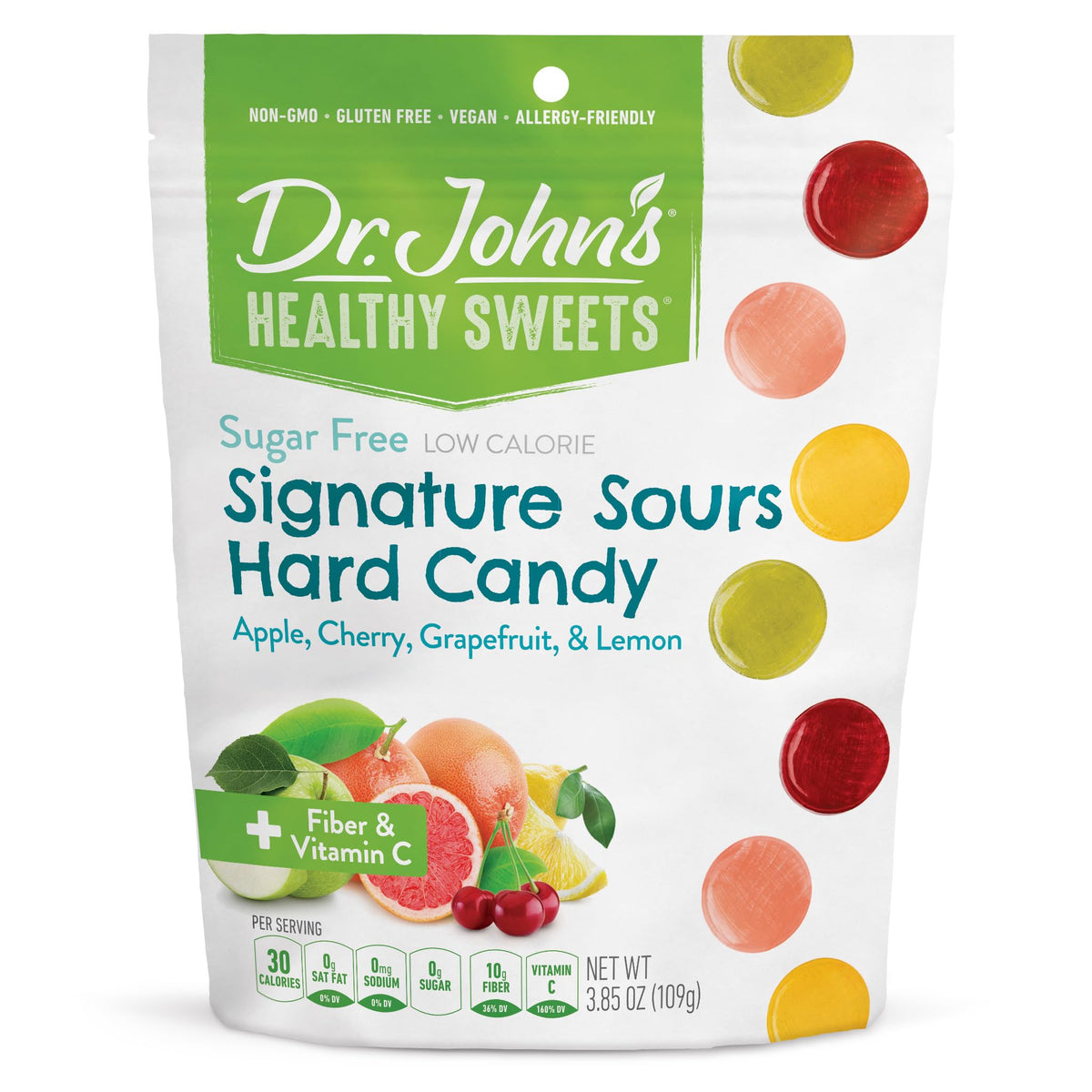 Dr. John&amp;#39;s Healthy Sweets Signature Sours Hard Candy with Zero Sugar, Dye Free, Plant Based, Keto Friendly, 24 Count, 3.85oz Bag
