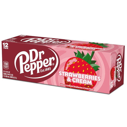 Dr Pepper Strawberries & Cream 12 fl oz Cans – Shelf-Stable Pack for Cookouts, Tailgates, and Patio Lunches