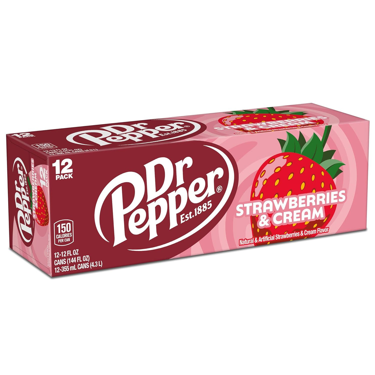 Dr Pepper Strawberries & Cream 12 fl oz Cans – Shelf-Stable Pack for Cookouts, Tailgates, and Patio Lunches