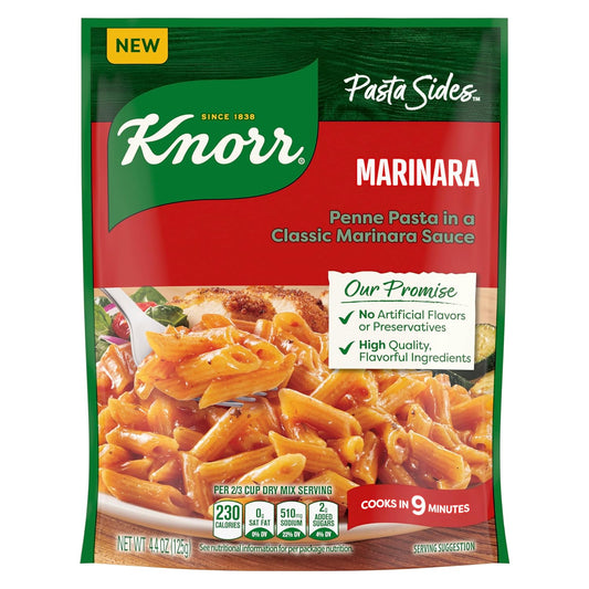 dried penne pasta in classic marinara sauce with herbs and spices