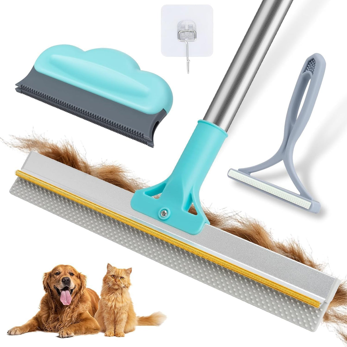 dual-action cleaning head: stainless steel metal scraper plus silicone brush
