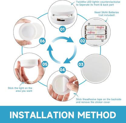 dual control: remote or press-lens push button on each puck