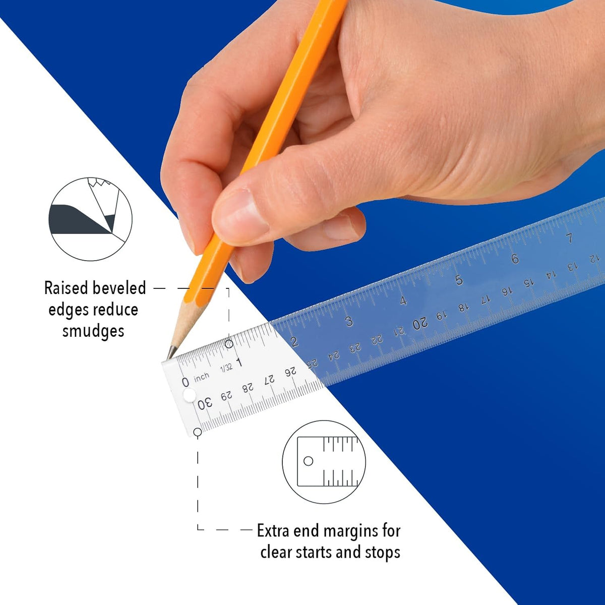 dual-edge markings: imperial 1/16 inch on one edge, metric on the other