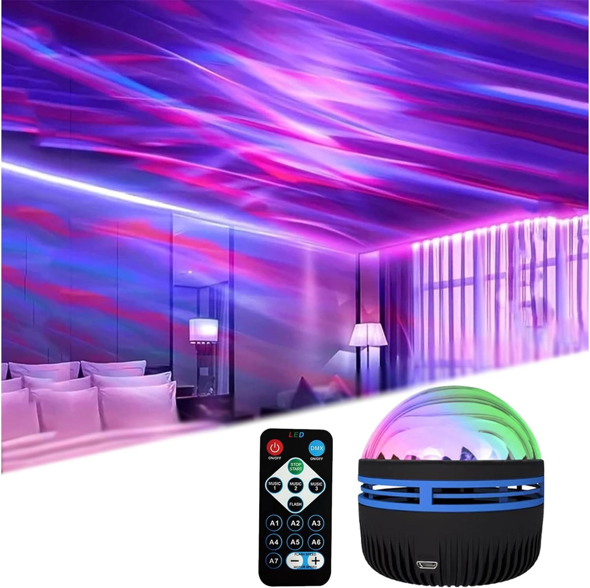 dual interchangeable projection lampshades (northern lights + ocean wave)