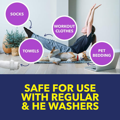 dual-purpose formula usable on machine-washable fabrics, kitchen surfaces, and bathroom surfaces