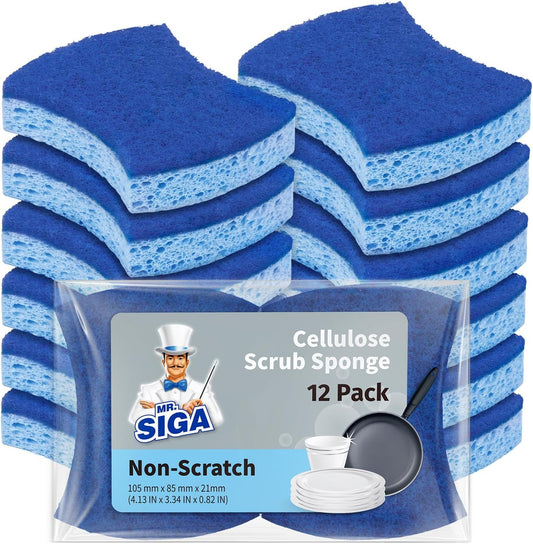 dual-sided construction: royal blue scrubbing layer paired with light blue cellulose sponge