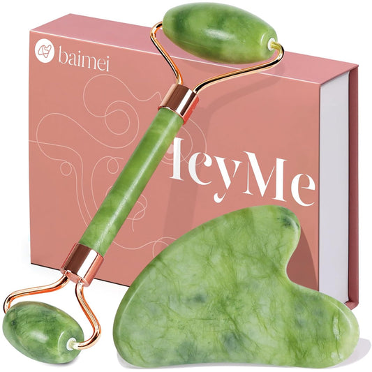 dual-tool set: jade facial roller and gua sha scraper