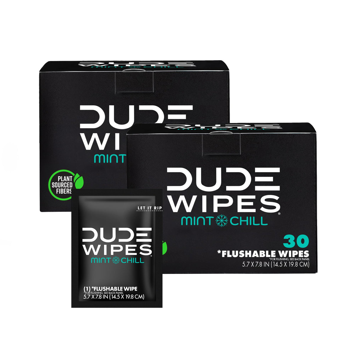 DUDE Wipes On-The-Go Mint Chill Travel Wipes - 2 Pack, 60 Count (Individually Wrapped) - Extra-Large Adult Flushable Wipes - Infused with Tea Tree Oil, Vitamin E, and Aloe - Septic and Sewer Safe