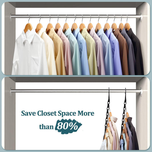 each magic hanger holds 5 garments, with a 6-pack supporting up to 60 items total
