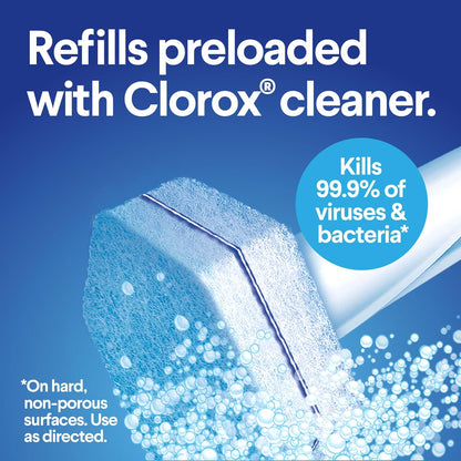 each pad preloaded with clorox disinfectant cleaner that kills 99.9% of germs