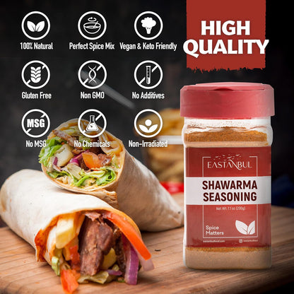 Eastanbul Shawarma Spice – Low-Sodium Mediterranean Blend for Health-Conscious Home Cooks, 7.1oz PET Bottle