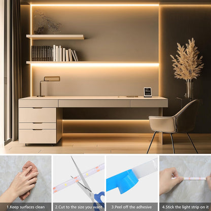 echosari Battery Operated LED Strip – Decorative Mood Lighting for Shelves, TV Backlight, and Countertop Decor, Dimmable Warm White