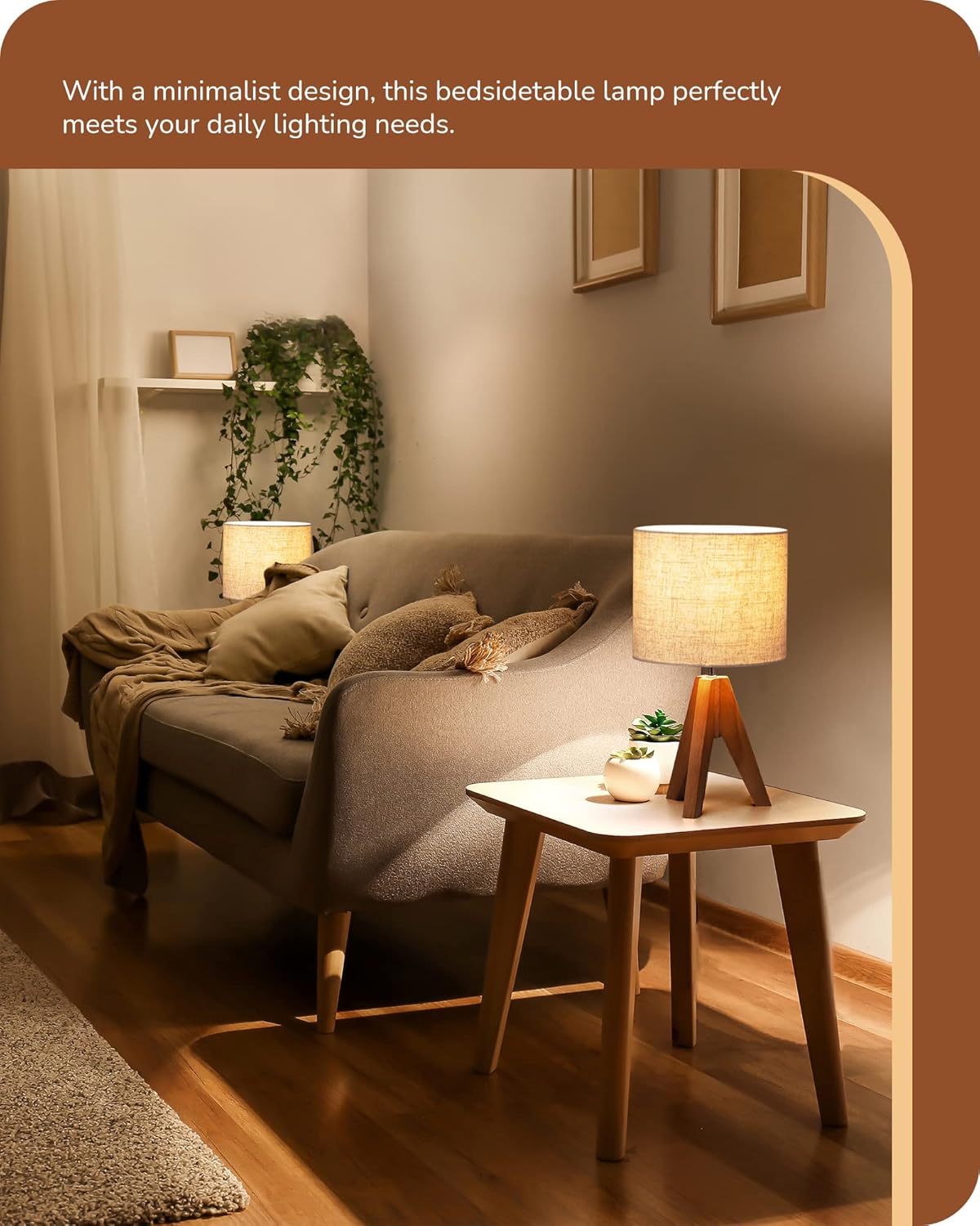 EDISHINE Tripod Table Lamp – Clean-Lined Minimalist Nightstand Lamp for Small Apartments