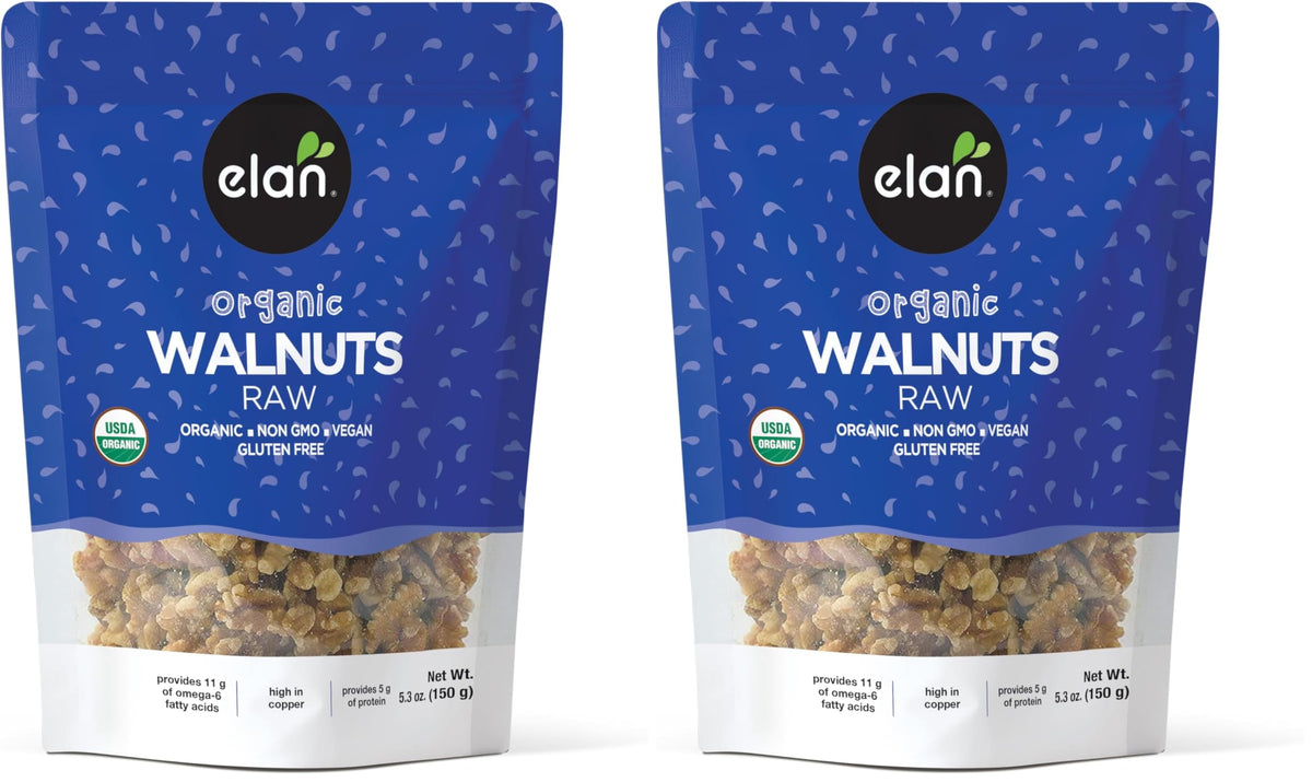 Elan Organic Walnuts, 5.3 oz, Raw Nuts, Unsalted, Unroasted, No Shell, Non-GMO, Vegan, Gluten-Free, Kosher, Healthy Snacks (Pack of 2)
