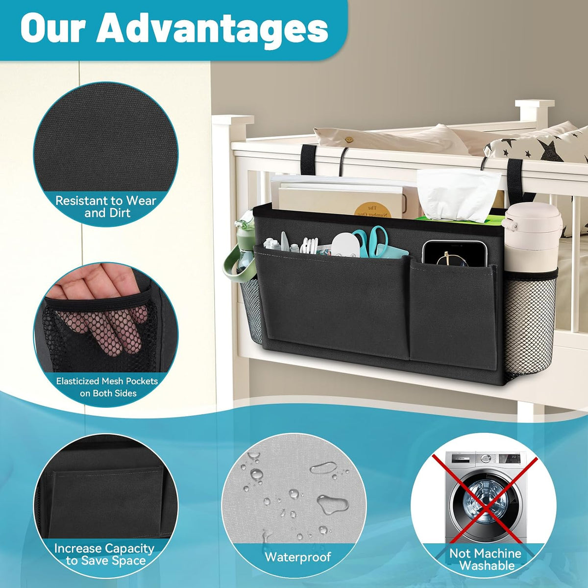 elastic mesh side pockets for quick-access items like water bottles or phones