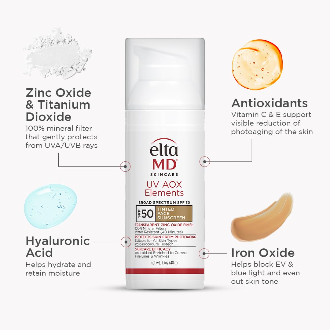 EltaMD UV AOX Elements Tinted Mineral Sunscreen SPF 50 – Premium Antioxidant Skincare Investment