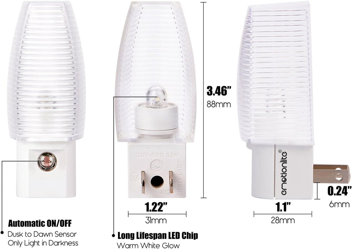 Emotionlite LED Nightlight for Toddlers – Hallway and Bathroom Path Light, Auto On/Off Sensor, 4-Pack