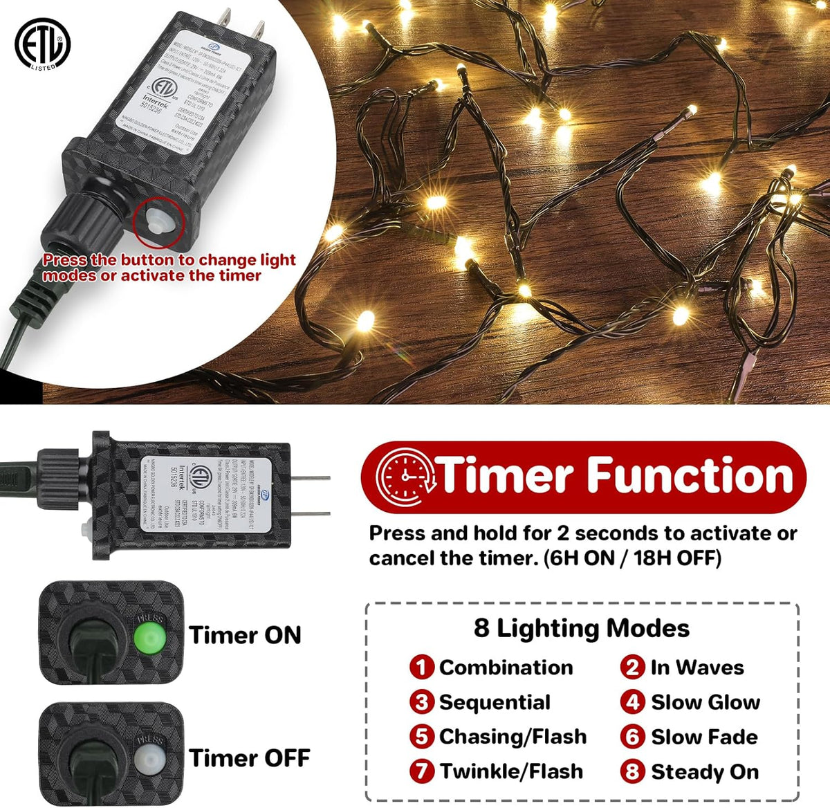 end-to-end connectable design supporting up to 5 linked sets / 1000 leds maximum