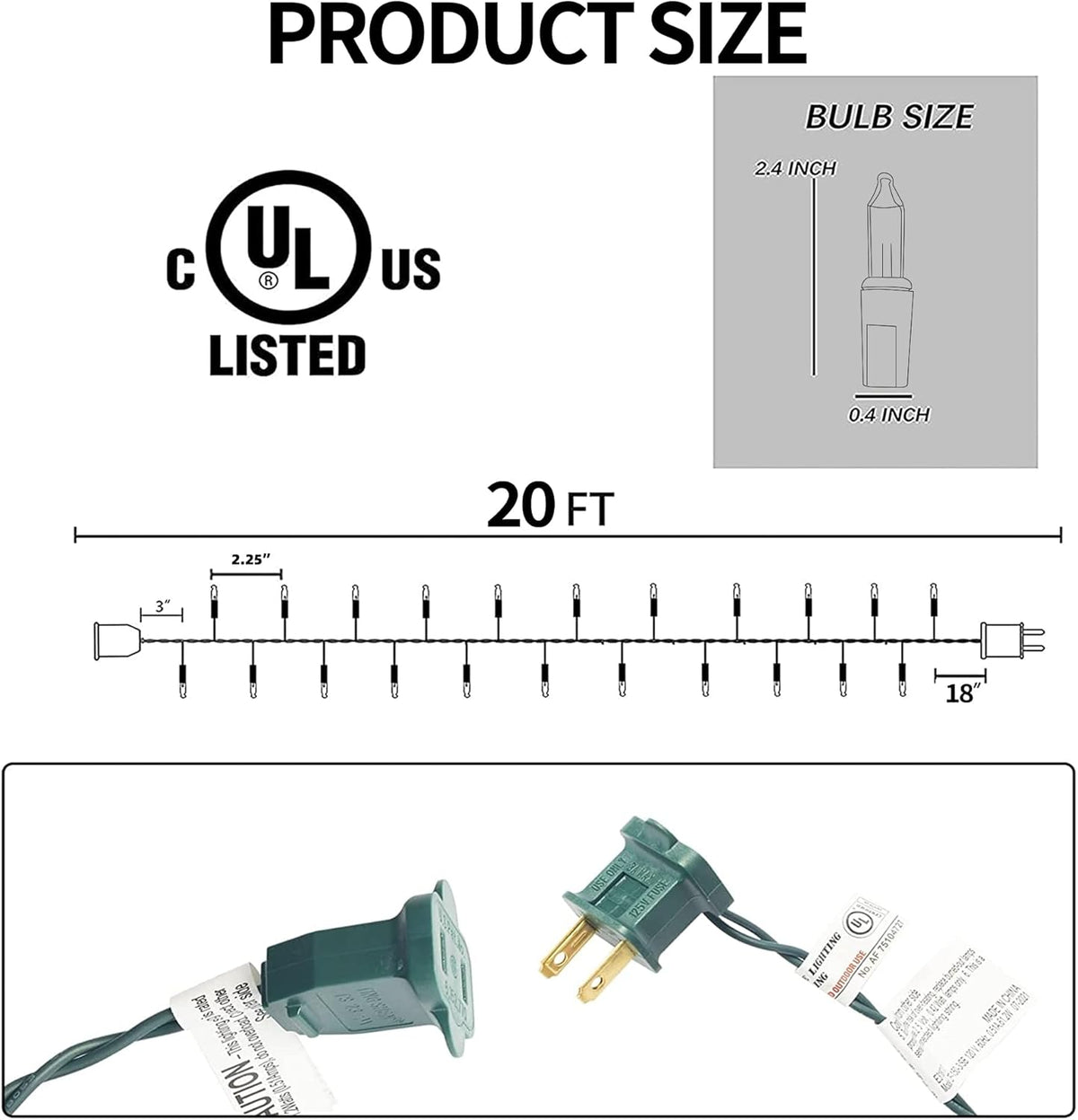 end-to-end connectable male/female plugs supporting up to 6 linked strands