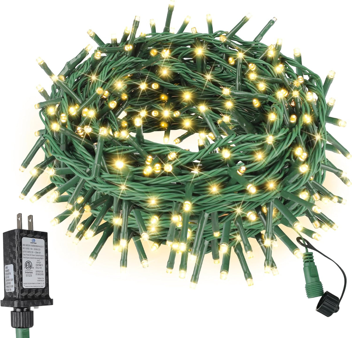 end-to-end male/female safety plugs with 10 ft lead, 76 ft total length on the 200 led model