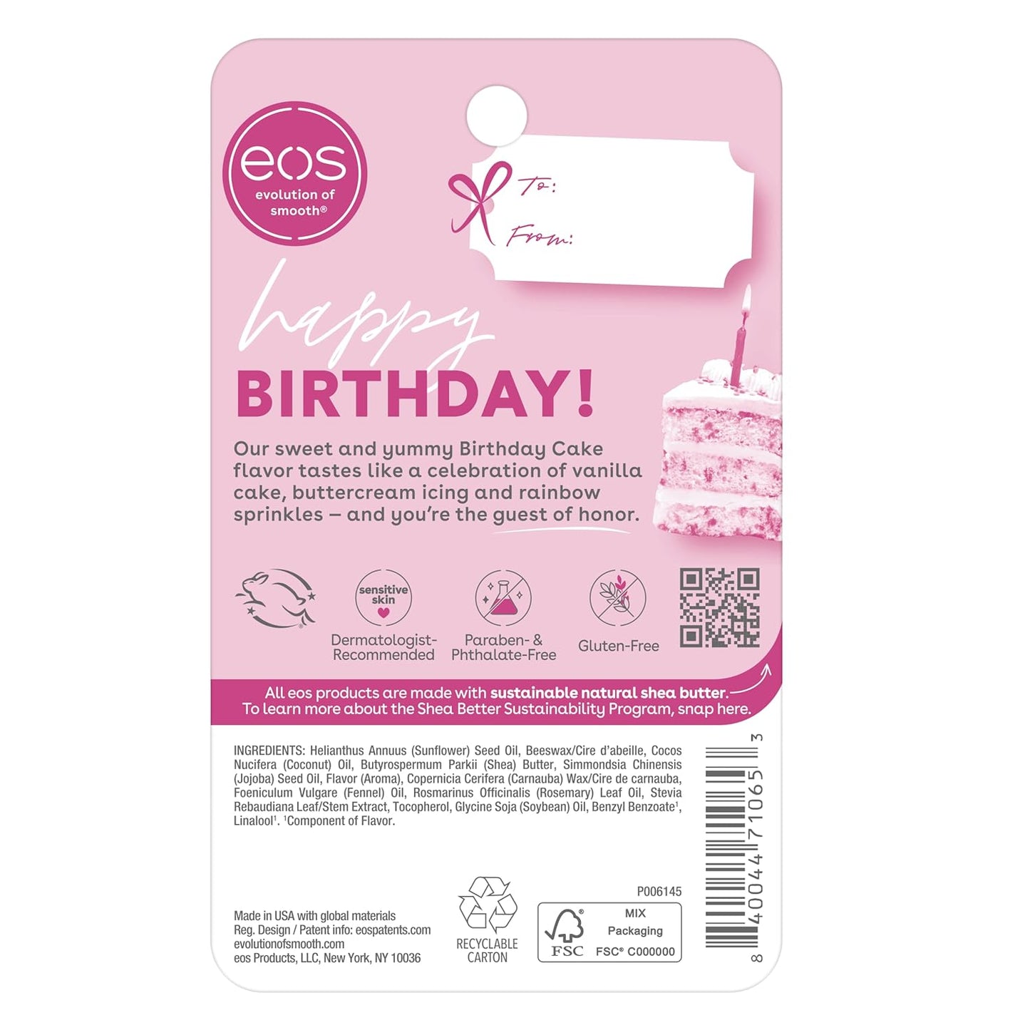 eos Birthday Cake Lip Balm – Travel Friendly Moisturizer for Camping and Hiking, Heat Resistant Sphere
