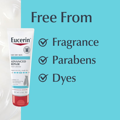 Eucerin Advanced Repair Foot Cream – Nightly Self-Care Ritual for Dry, Cracked Heels, Urea-Enriched 3 oz Tube, Pack of 3