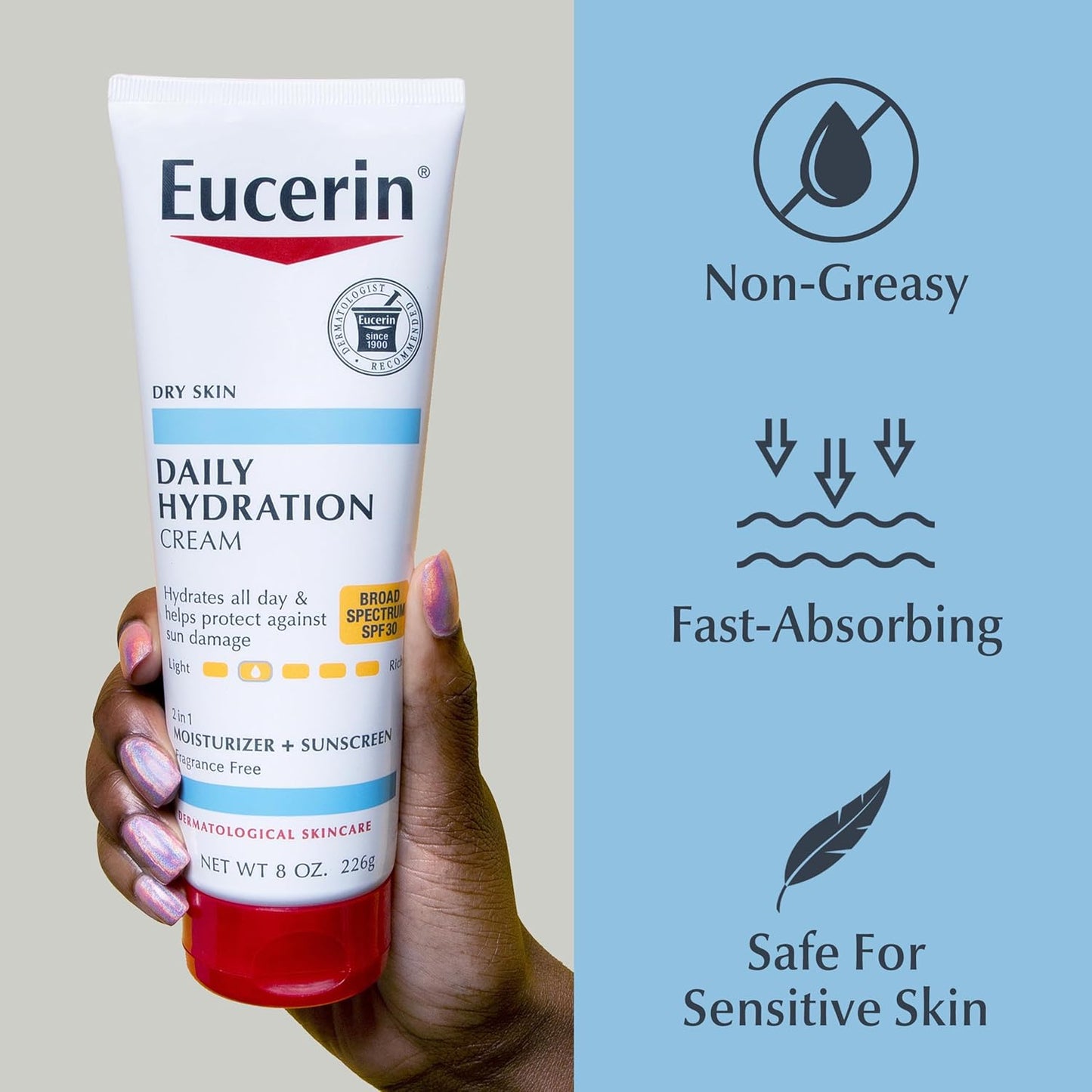 Eucerin Daily Hydration SPF 30 Body Cream – Mindful Morning Moisturizer for Dry, Sensitive Skin, 8 Oz