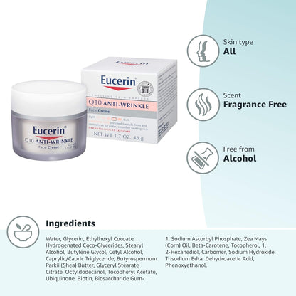 Eucerin Q10 Anti-Wrinkle Cream – Essential Unscented Moisturizer for Simplified Skincare
