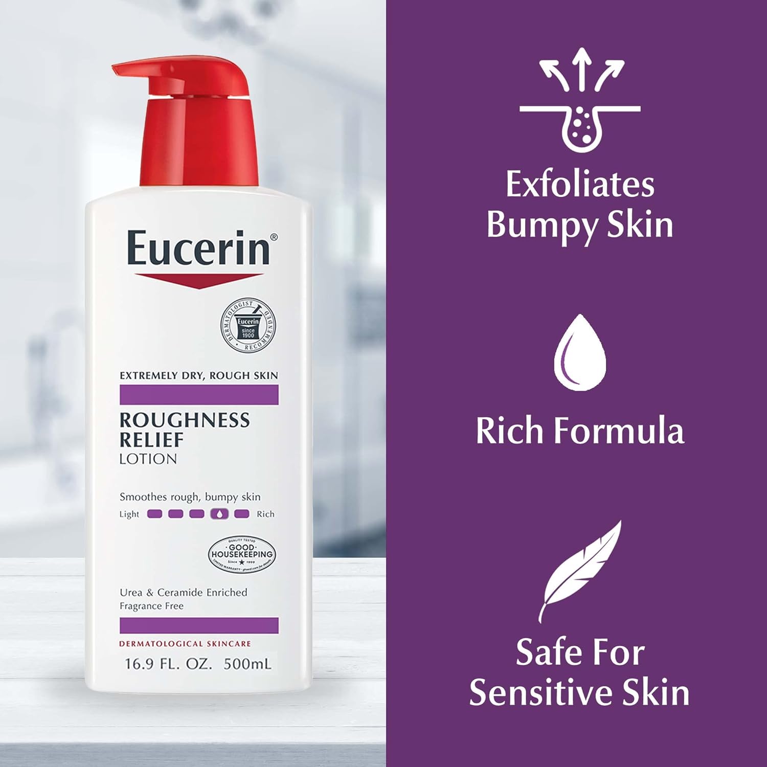 Eucerin Roughness Relief Body Lotion – 72-Hour Hydration for Adults with Dry, Bumpy Skin in a Soothing Daily Ritual