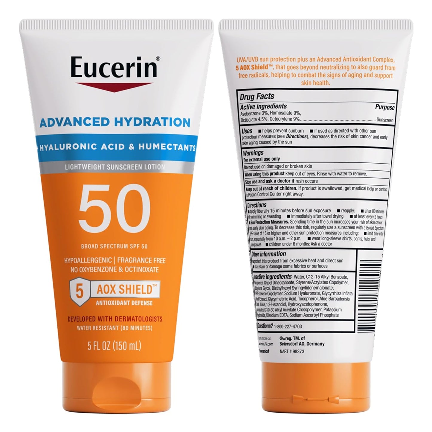 Eucerin Sun Advanced Hydration SPF 50 – Water-Resistant Sunscreen for Beach, Pool & Hiking