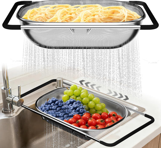 expandable non-slip rubber grip handle extending from 13.4in to 21.3in to fit most kitchen sinks