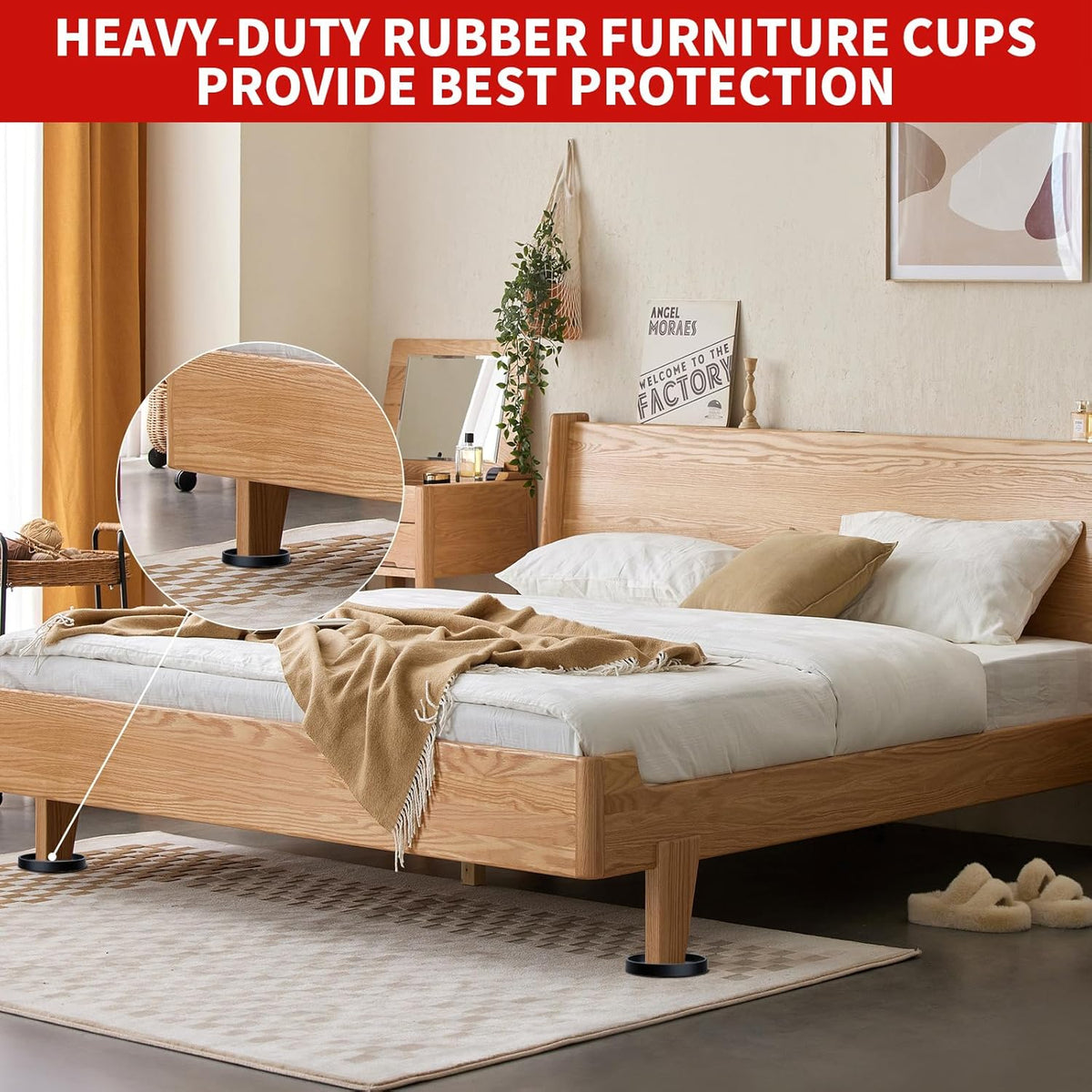 Ezprotekt Non Slip Furniture Pads as Housewarming Gift, Black Rubber Caster Cups for New Homeowners With Hardwood Floors