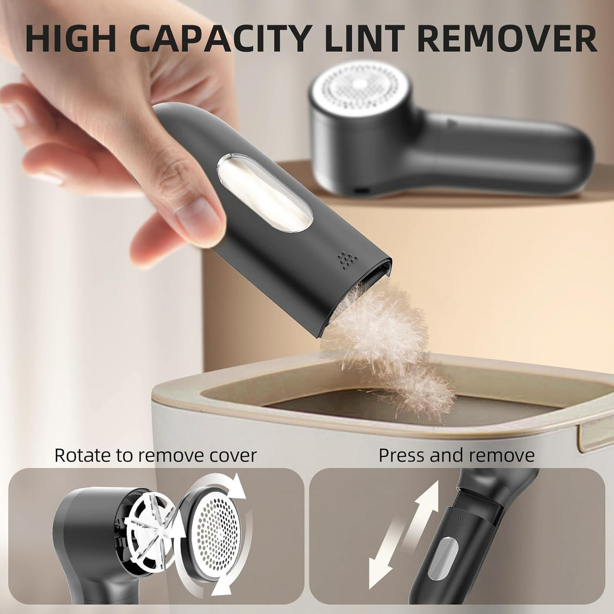 Fabric Shaver, Electric Lint Remover – Stylish Bedroom Closet Essential, Rechargeable Sweater Defuzzer to Refresh Cozy Apparel in Birch