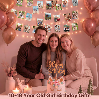 Fairy Lights for Bedroom - Personalized Photo Clip String Light Birthday Gift for Teen Girls 8-18, Dorm Room Decor Christmas Stocking Stuffer