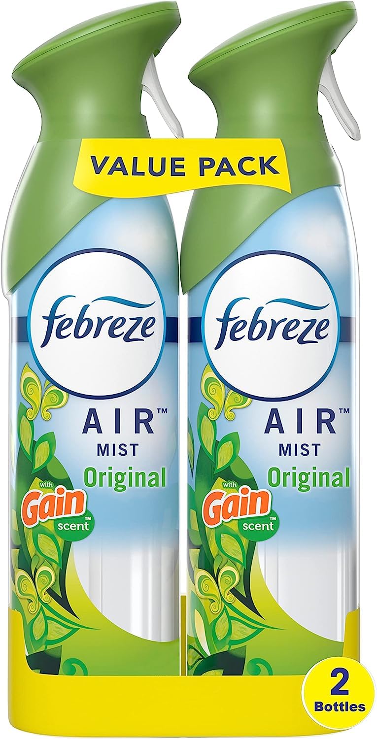 Febreze Air Mist Air Freshener Spray, Odor-Fighting Room Spray, Air Fresheners for Home and Bathroom and Kitchen, Aerosol Can, Gain Original Scent, 8.8oz (Pack of 2)