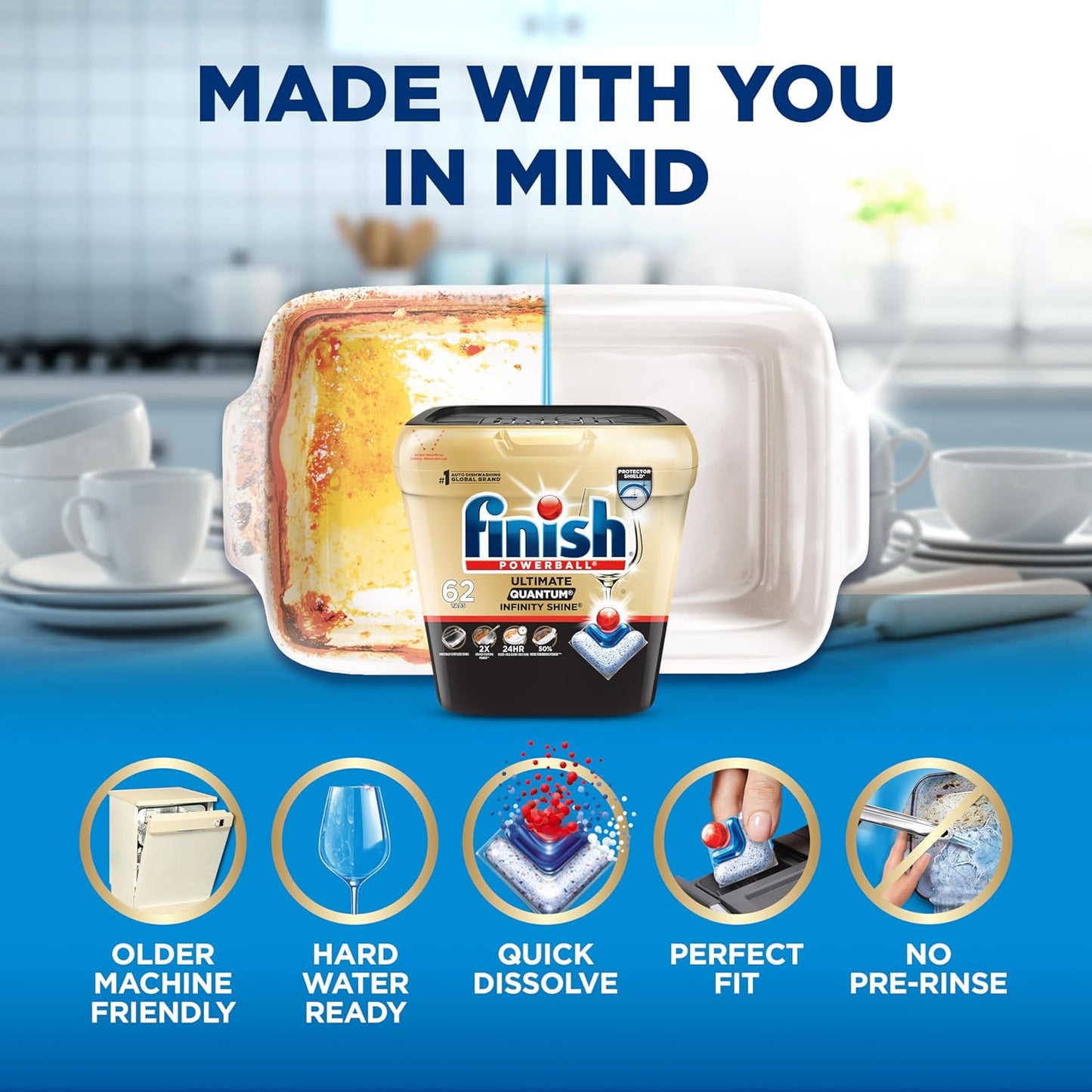 Finish Ultimate Quantum Infinity Shine Dishwasher Pods – Pantry-Worthy Dishwasher Detergent with Fresh Scent