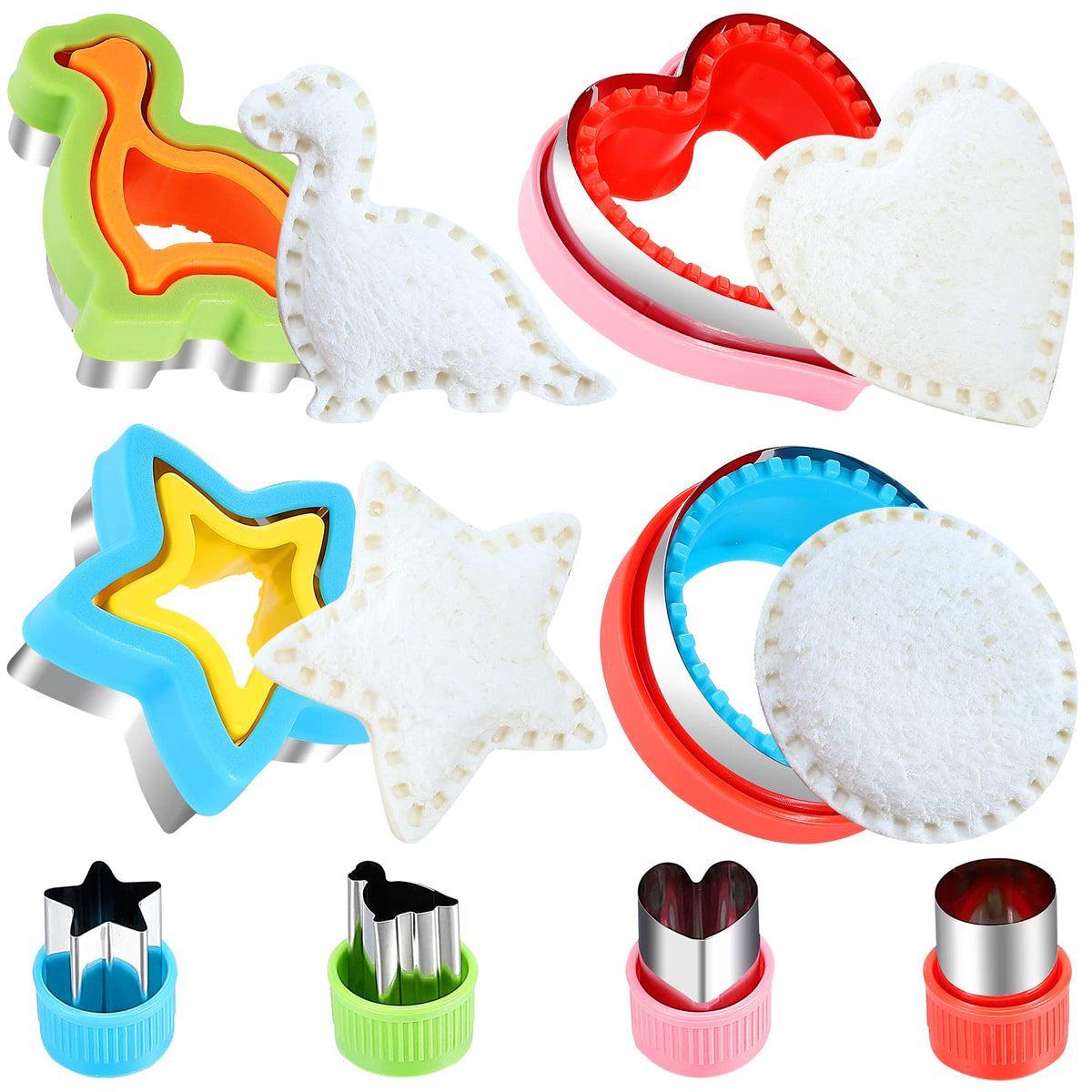 FIRETREESILVERFLOWER Sandwich Cutter and Sealer, Bread Decruster Maker, Fruit, Vegetable, Cookie Cutters for Kids Bento Box, Heart, Star, Dinosaur, Circle Shapes